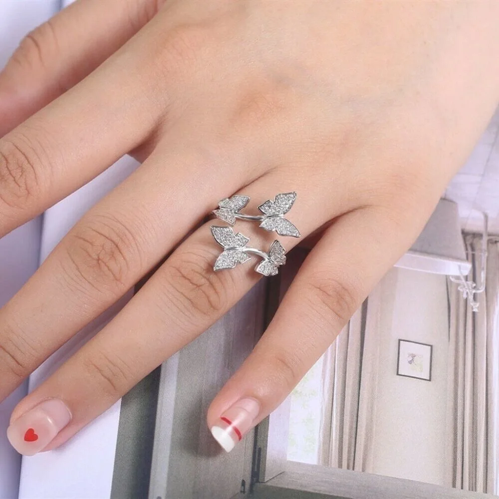 New Beautiful 925 Silver Diamond Butterfly Ring